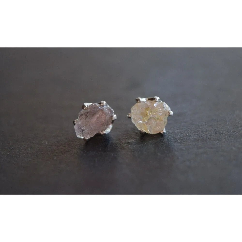 Lake County diamond earrings, 925 sterling silver, raw gemstones